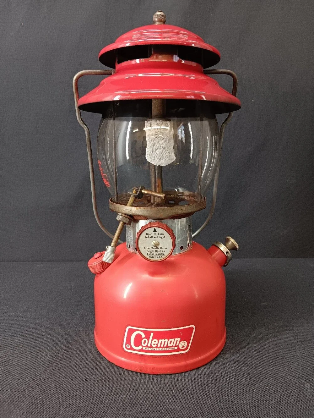 Tested 1966 Coleman 200A Gas Lantern Camp Red Pyrex Globe With Caddy Serviced